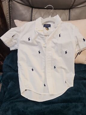Polo by Ralph Lauren White Short-Sleeve Button-Down with Navy Pony Embroidery